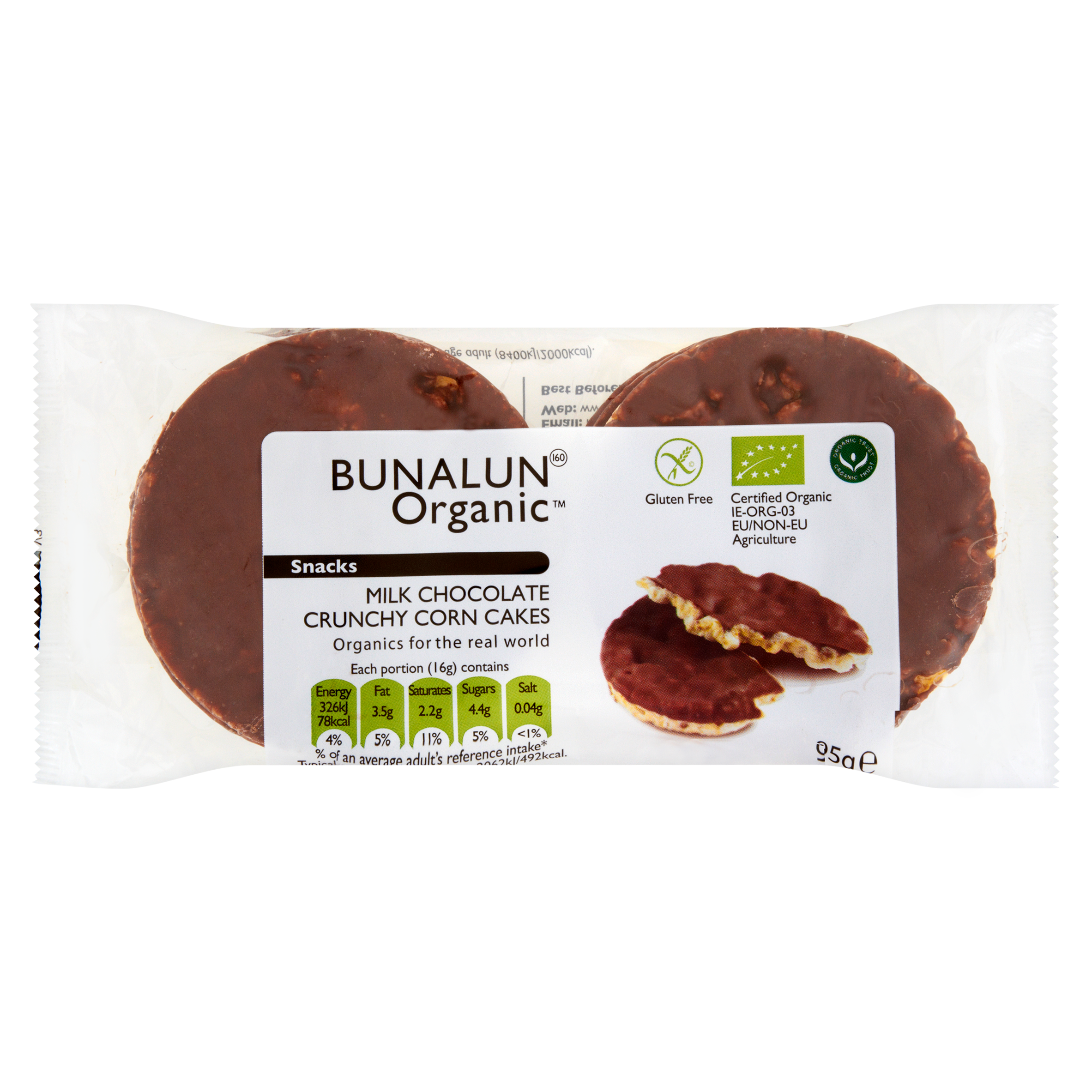Bunalun Organic Milk Chocolate Crunchy Corn Cakes 95g