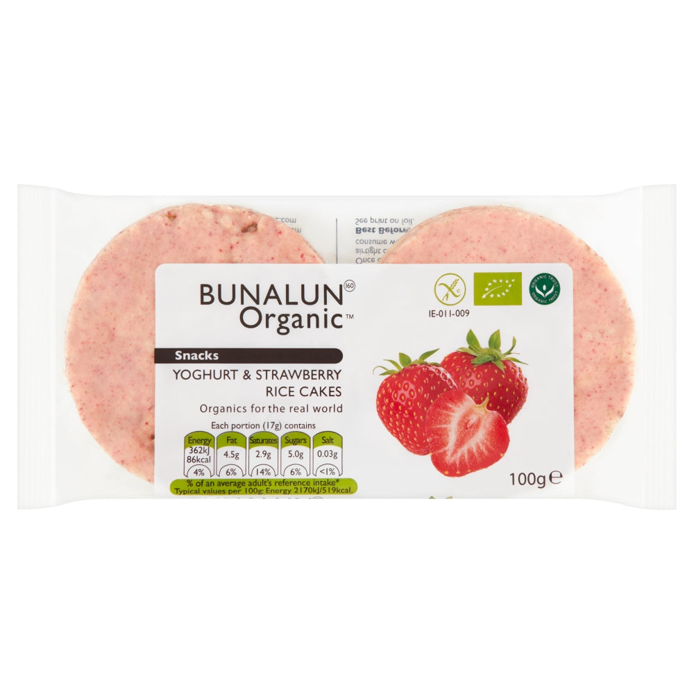 Bunalun Organic Yoghurt & Strawberry Rice Cakes 100g