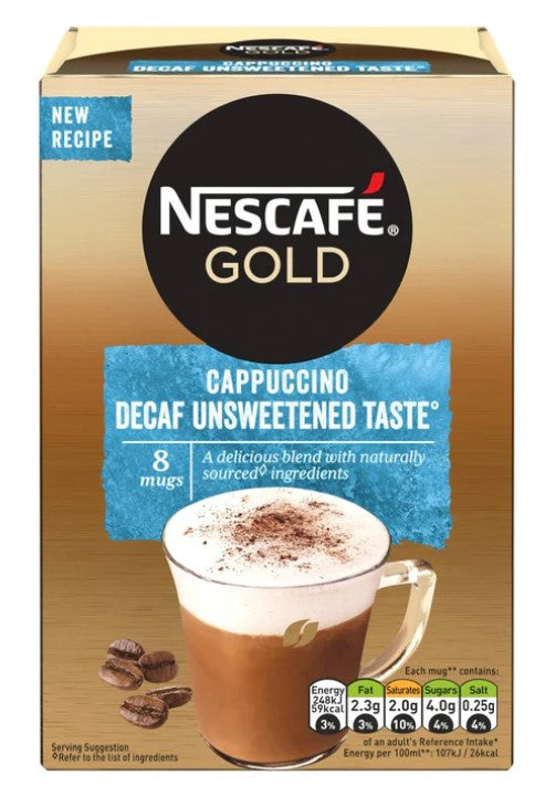 Nescafe Gold Decaf Cappuccino Unsweetened Instant Coffee 8 Sachets 120g