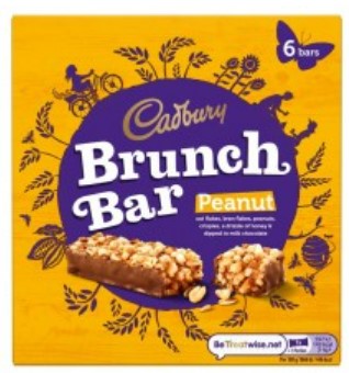 Cadbury Brunch Oats Peanut Chocolate Cereal Bar 5 Pack  160g